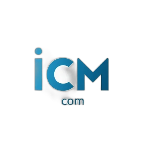 first, image, displays, stylized, logo, icm, blue, white transparent PNG cut-out