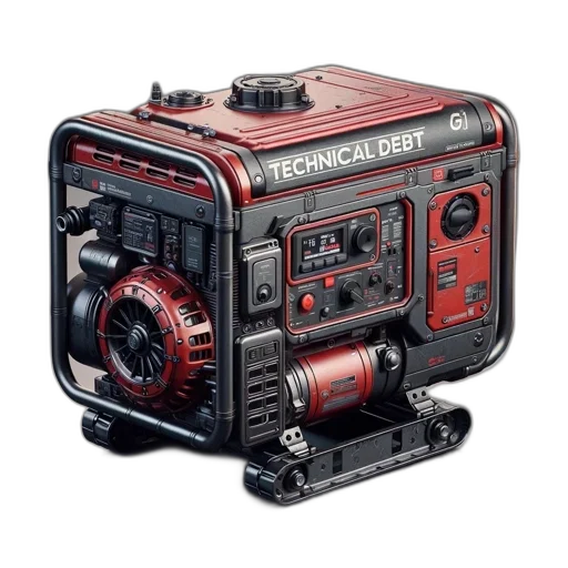 robot, weapon, 3d render, photorealistic, portable, generator, predominantly, red transparent PNG cut-out
