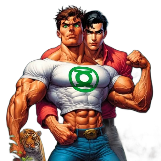 comic book art, concept art, pixel art, fantasy art, two, muscular, male, figures transparent PNG cut-out