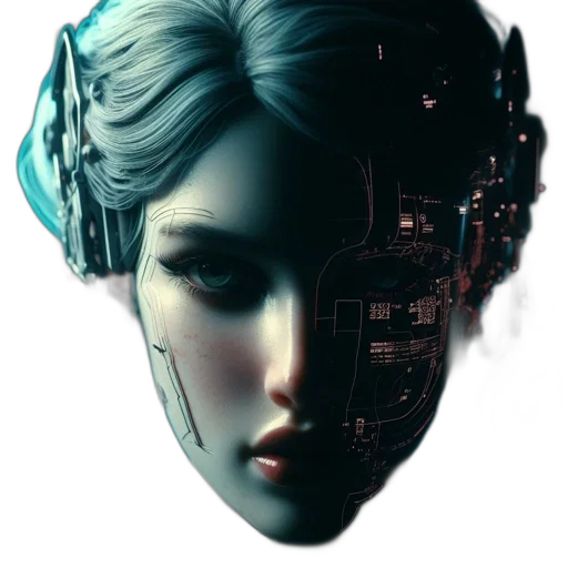 robot, mask, face, crown, cyberpunk, concept art, 3d render, fantasy art transparent PNG cut-out