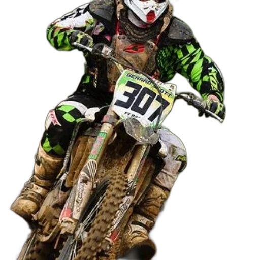 animal, photorealistic, motocross, rider, wearing, green, black, outfit transparent PNG cut-out
