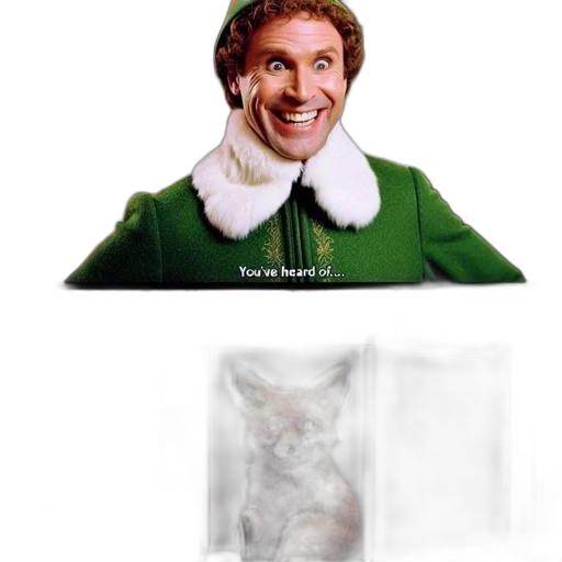 dress, creature, face, snow, two-panel, meme, green-costumed, elf transparent PNG cut-out