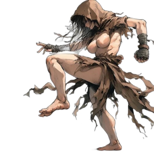 creature, hair, weapon, concept art, comic book art, fantasy art, earth tones, animated transparent PNG cut-out