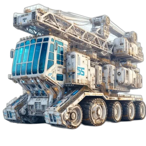 robot, weapon, 3d render, concept art, conceptual, futuristic, crane-rover, hybrid transparent PNG cut-out
