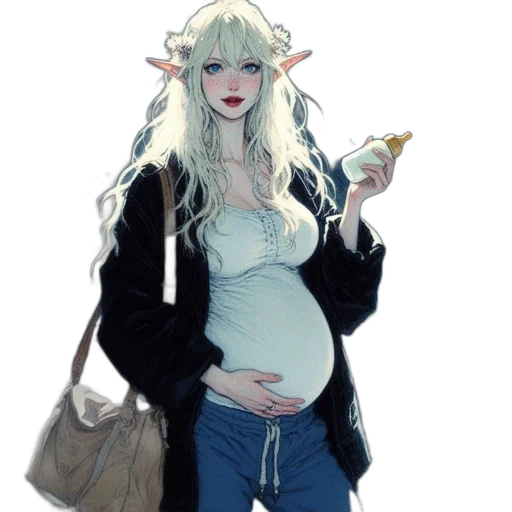 dragon, concept art, fantasy art, pixel art, watercolor, monochrome, pregnant, elf-like transparent PNG cut-out