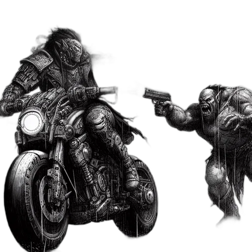 weapon, concept art, comic book art, cyberpunk, fantasy art, cityscape, amidst, rainfall transparent PNG cut-out