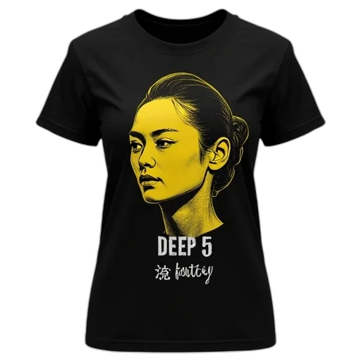 black, t-shirt, yellow, graphic, design, featuring, person, face transparent PNG cut-out