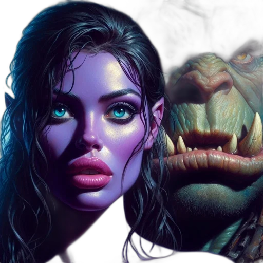 face, fantasy art, concept art, photorealistic, comic book art, outer space, underwater, two transparent PNG cut-out