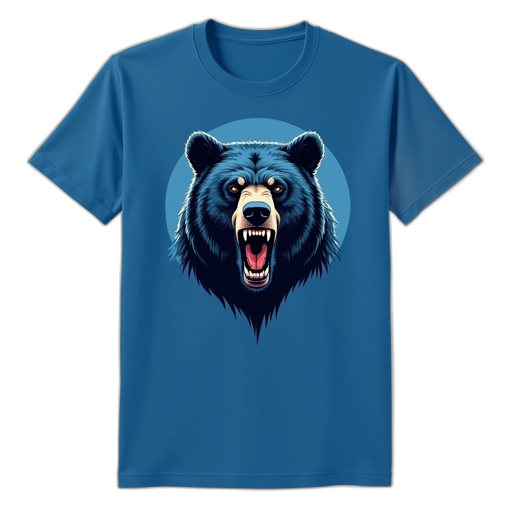 3d render, blue, t-shirt, large, stylized, bear, graphic, front transparent PNG cut-out