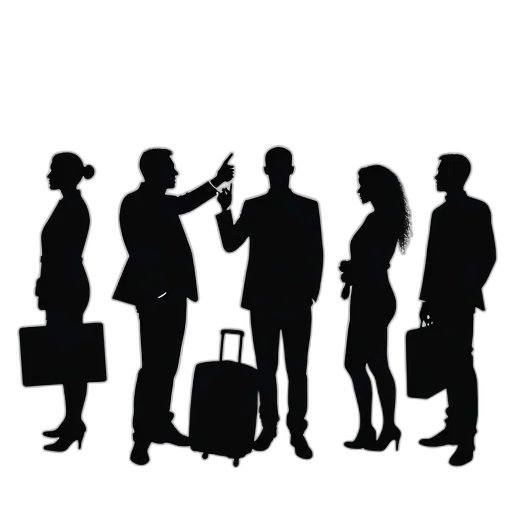 staff, set, six, stylized, black, silhouettes, people, business transparent PNG cut-out