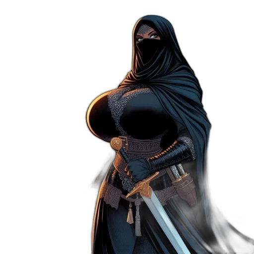 weapon, sword, dress, concept art, comic book art, fantasy art, cyberpunk, woman transparent PNG cut-out