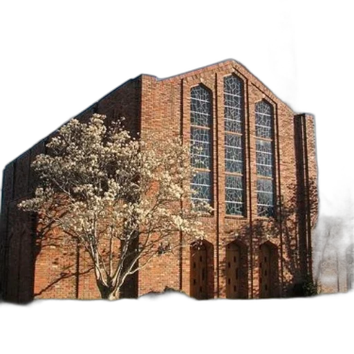 building, tree, 3d render, brick, church, large, stained, glass transparent PNG cut-out