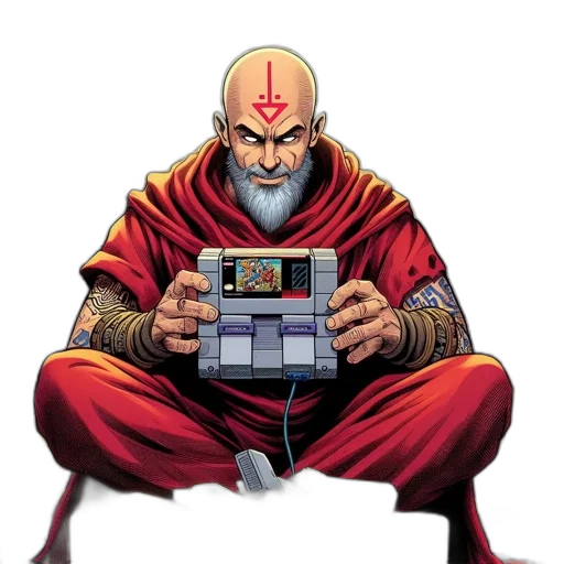 comic book art, pixel art, concept art, cyberpunk, red, bald, man, marking transparent PNG cut-out