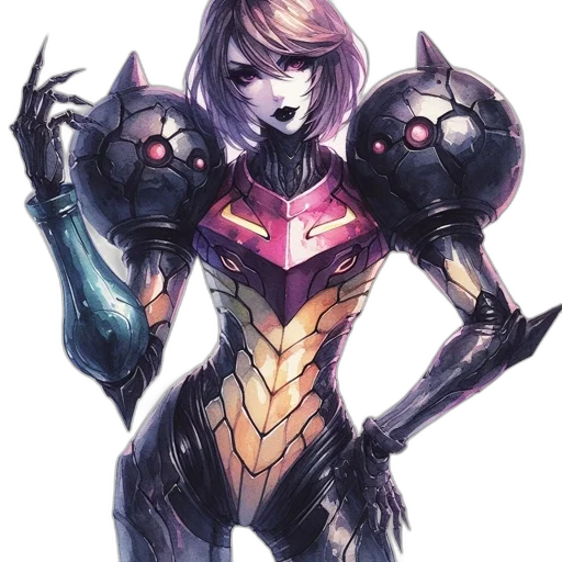robot, weapon, concept art, comic book art, fantasy art, cyberpunk, metallic-armored, woman transparent PNG cut-out
