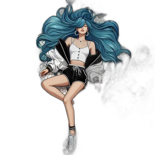 hair, fantasy art, cartoon, comic book art, concept art, blue, monochrome, dark transparent PNG cut-out