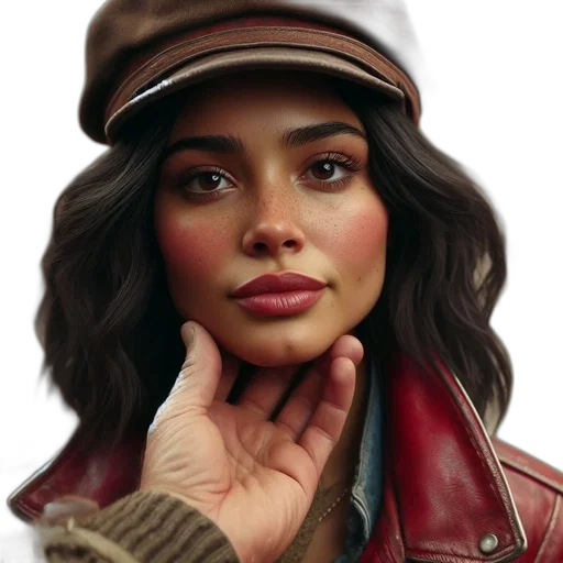 face, hat, jacket, jewelry, photorealistic, concept art, oil painting, comic book art transparent PNG cut-out