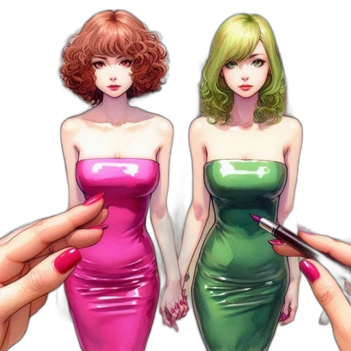 dress, photorealistic, concept art, fantasy art, anime, neon, colorful, green transparent PNG cut-out