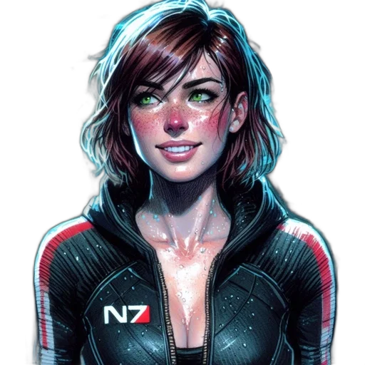 jacket, face, comic book art, concept art, cyberpunk, cartoon, woman, futuristic transparent PNG cut-out