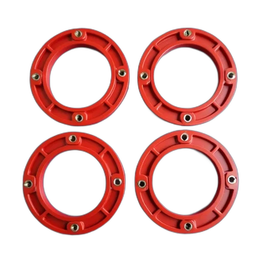 red, set, four, rubber, gaskets, arranged, circular, pattern transparent PNG cut-out