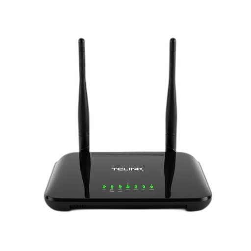 black, wireless, router, two, antennas, displayed, against, white transparent PNG cut-out