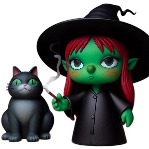 staff, concept art, 3d render, animated, green-skinned, witch, holding, cigarette transparent PNG cut-out