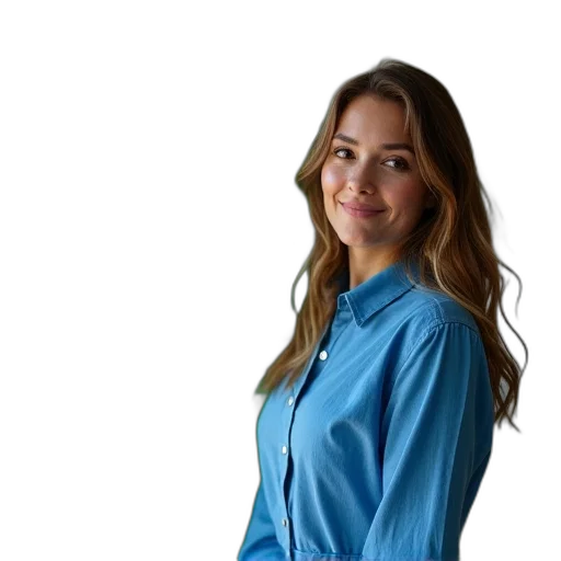 staff, dress, jacket, face, photorealistic, oil painting, blue, woman transparent PNG cut-out