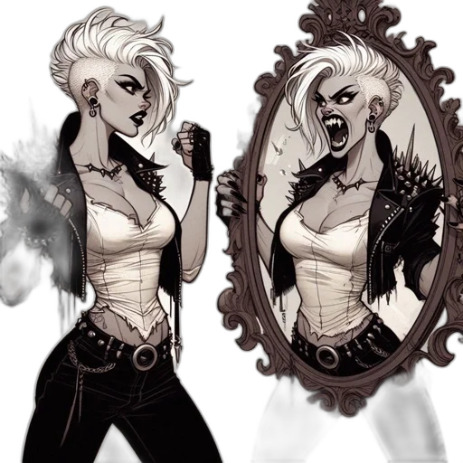 concept art, comic book art, fantasy art, cartoon, monochrome, dark, character, depicted transparent PNG cut-out