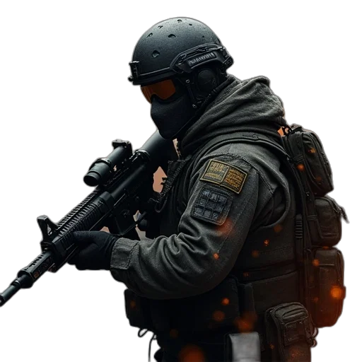 jacket, weapon, staff, mask transparent PNG cut-out