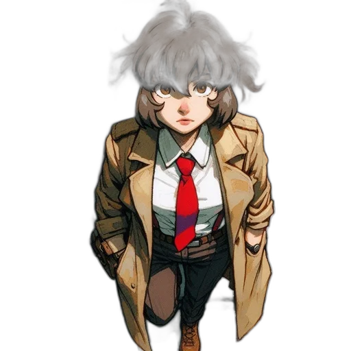 jacket, staff, hair, face, concept art, pixel art, anime, watercolor transparent PNG cut-out