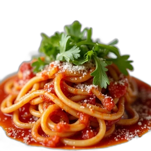 food, photorealistic, 3d render, close-up, view, plate, pasta, tomato transparent PNG cut-out