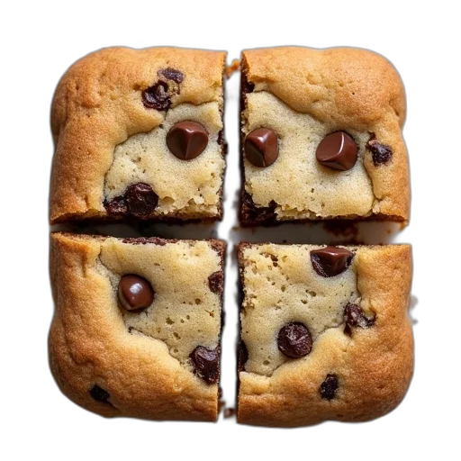 food, photorealistic, square-shaped, chocolate, chip, cookie, golden-brown, crust transparent PNG cut-out