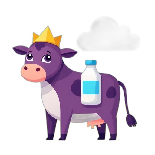 crown, animal, concept art, cartoon, cow, purple, body, yellow transparent PNG cut-out