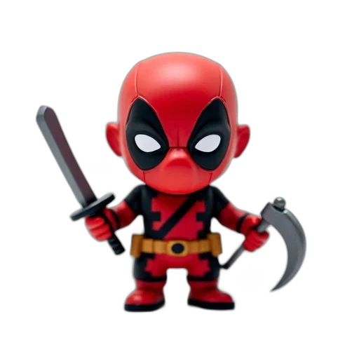 weapon, 3d render, comic book art, concept art, pixel art, small, figurine, deadpool transparent PNG cut-out