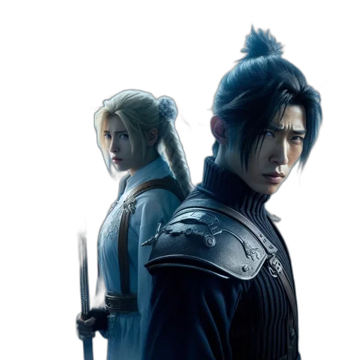 sword, concept art, fantasy art, 3d render, photorealistic, blue, two, swordsmen transparent PNG cut-out