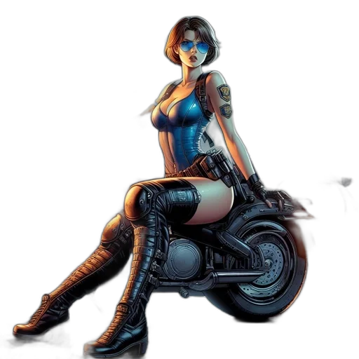 robot, weapon, comic book art, concept art, cyberpunk, fantasy art, neon lights, blue transparent PNG cut-out
