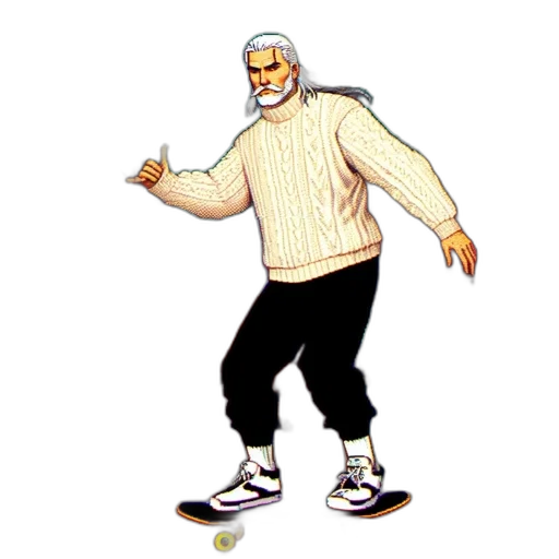 jacket, creature, concept art, pixel art, cartoon, 3d render, elderly, man transparent PNG cut-out