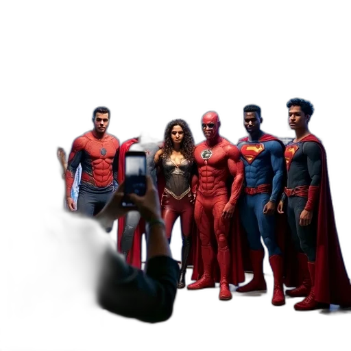 concept art, comic book art, 3d render, fire, group, people, dressed, superhero transparent PNG cut-out