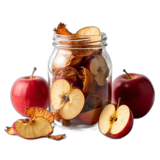 food, glass, jar, filled, dried, apple, slices, placed transparent PNG cut-out