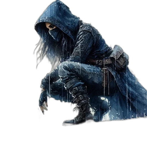 jacket, concept art, fantasy art, pixel art, comic book art, snow, blue, hooded transparent PNG cut-out