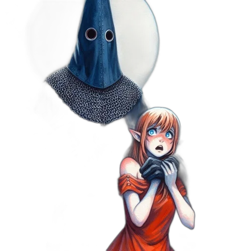 mask, dress, umbrella, sword, concept art, fantasy art, comic book art, pixel art transparent PNG cut-out
