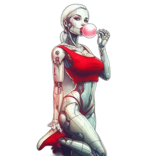 robot, dress, weapon, comic book art, concept art, cyberpunk, fantasy art, outer space transparent PNG cut-out