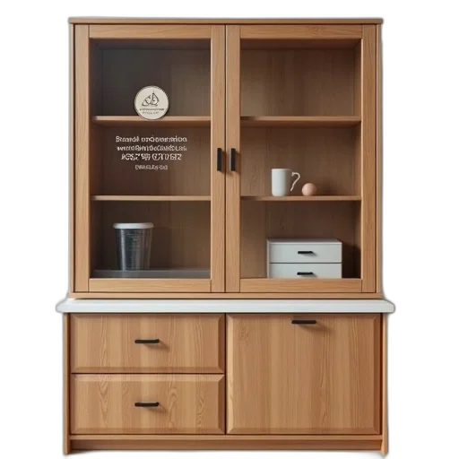furniture, wooden, cabinet, glass, doors, shelves, featuring, white transparent PNG cut-out