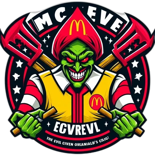 green, character, menacing, grin, red, eyes, mcdonald, logo-wearing transparent PNG cut-out