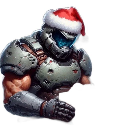 robot, concept art, 3d render, pixel art, fantasy art, armed, soldier, santa transparent PNG cut-out