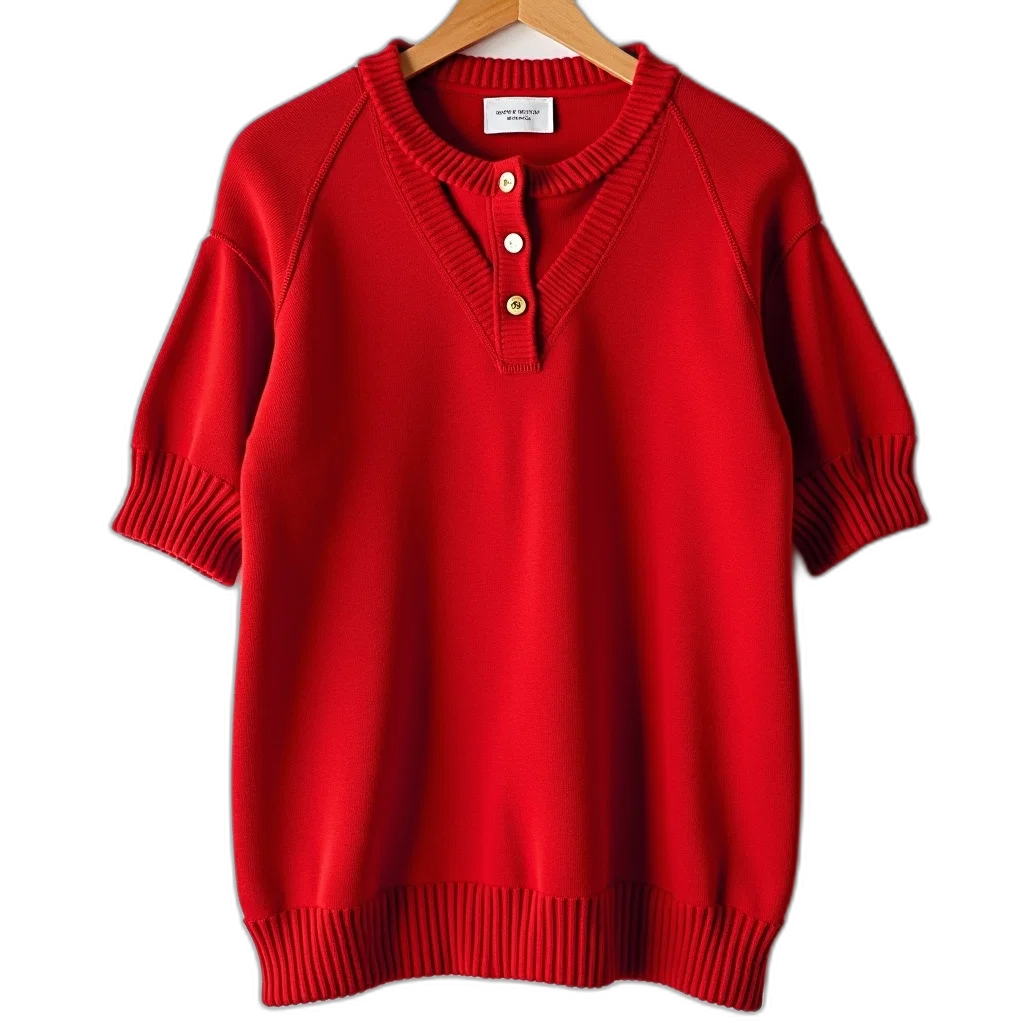 dress, jacket, red, knitted, sweater, round, neckline, short transparent PNG cut-out