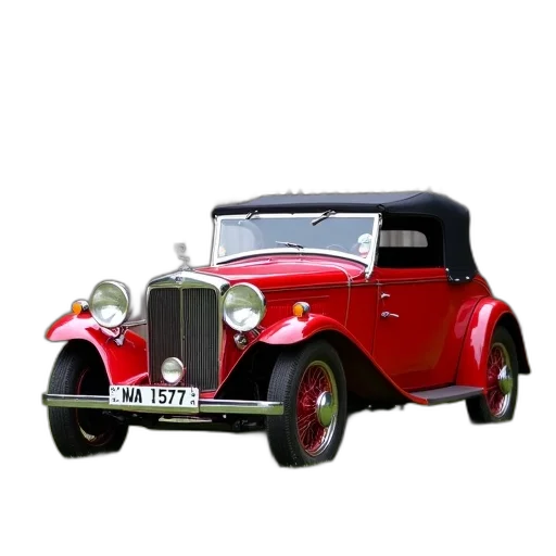 car, 3d render, photorealistic, concept art, red, vintage, black, roof transparent PNG cut-out
