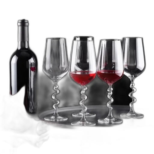 3d render, set, six, wine, glasses, reflective, surface, unique transparent PNG cut-out