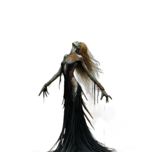 dress, creature, hair, staff, concept art, fantasy art, 3d render, photorealistic transparent PNG cut-out