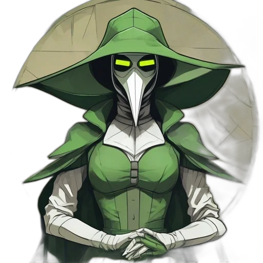 mask, staff, umbrella, hat, concept art, fantasy art, comic book art, pixel art transparent PNG cut-out