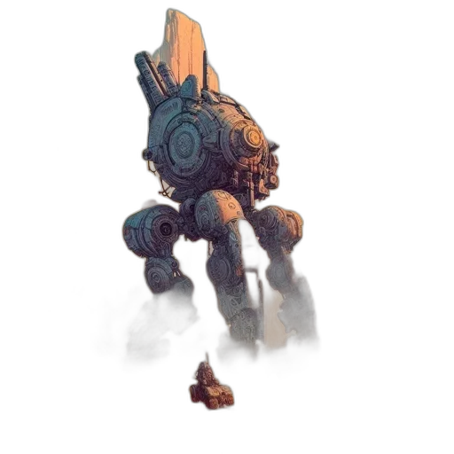 robot, creature, weapon, staff, concept art, fantasy art, pixel art, 3d render transparent PNG cut-out